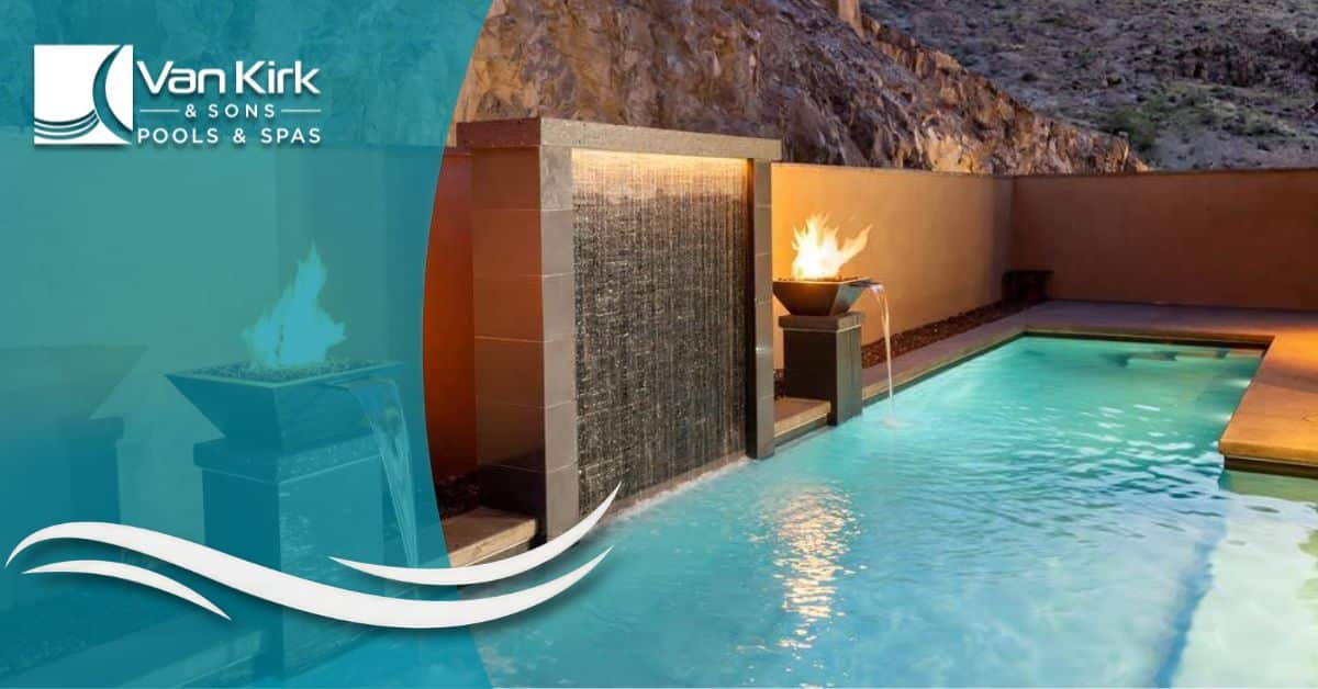 Custom swimming pool with retaining wall designed by Van Kirk Pools in Florida