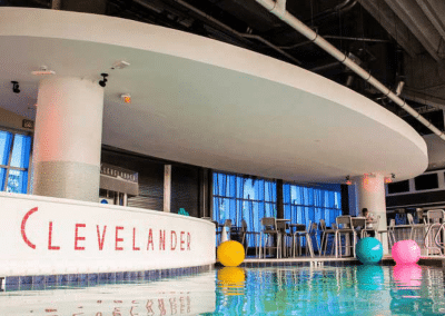 Curved pool design featuring custom branding at The Clevelander inside Marlins Park.