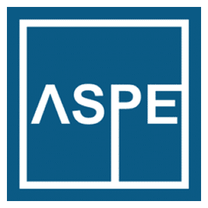 ASPE logo on a blue background, featuring white text within a square.