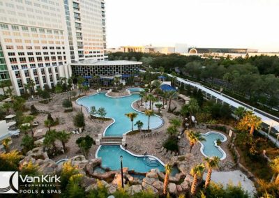 Aerial view of the resort-style pool and tropical landscaping at The Orlando Peabody.