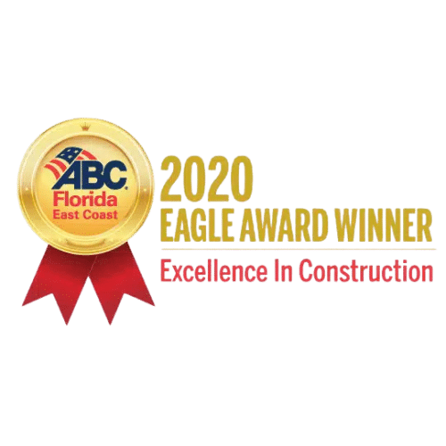 2020 ABC Florida East Coast Eagle Award Winner for Excellence in Construction with ribbon emblem.