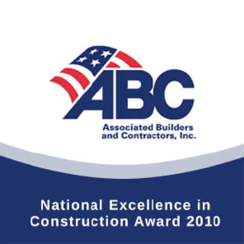 ABC logo with American flag motif, National Excellence in Construction Award 2010 text below.