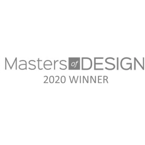 Masters of Design 2020 Winner logo in grayscale, highlighting top design excellence award achievement.