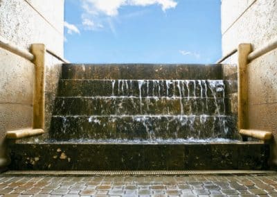 Van Kirk Pools constructed this multi-tiered, architectural stone waterfall for the Palm Beach Marriott on Singer Island.