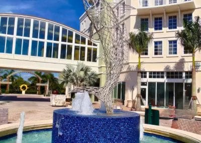 Van Kirk Pools built the iconic marlin fountain with a blue mosaic tile base for the Harbourside Place shopping center in Jupiter.