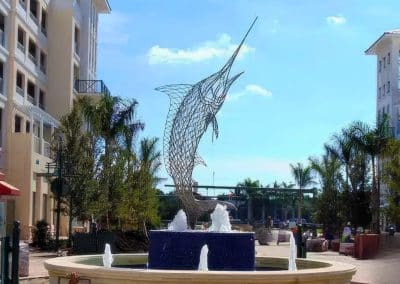 Van Kirk Pools built the iconic circular fountain with a large metal marlin sculpture for the Harbourside Place shopping center in Jupiter.