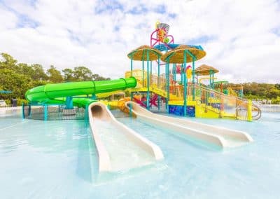 The commercial-grade water slides and play structure at the Lion Country Safari water park, built by Van Kirk Pools in Loxahatchee, FL.